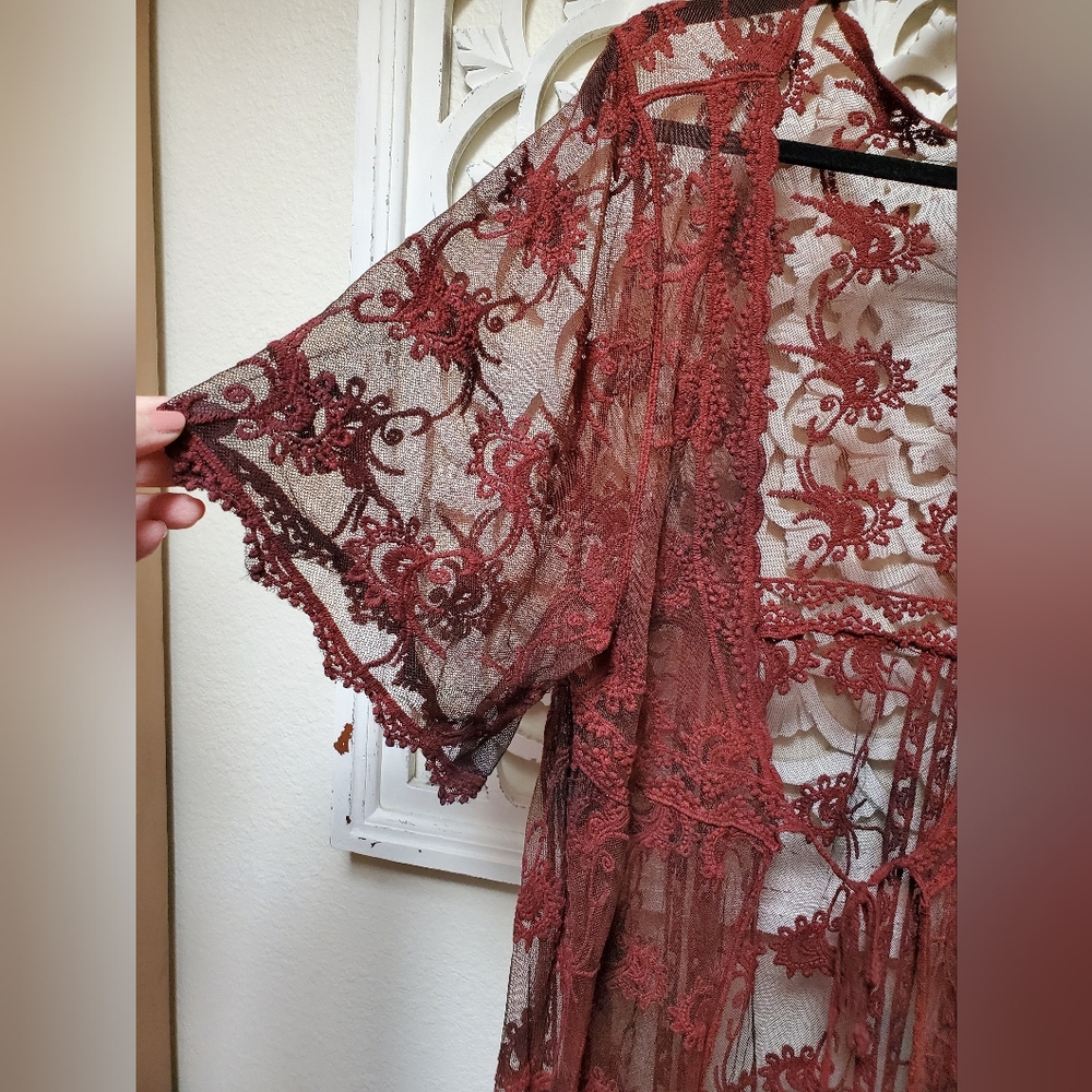 Overdyed Upcycled Floral Lace Duster Kimono Size 1X - Picture 2 of 10